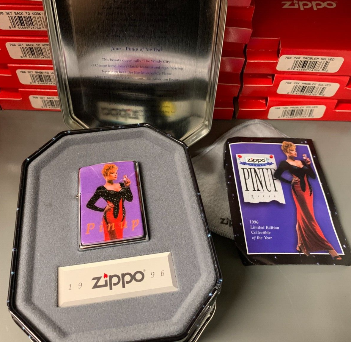 VINTAGE Zippo Tin Set "Zippo Salutes Pinup Girls" 1996 Collectible Of The Year