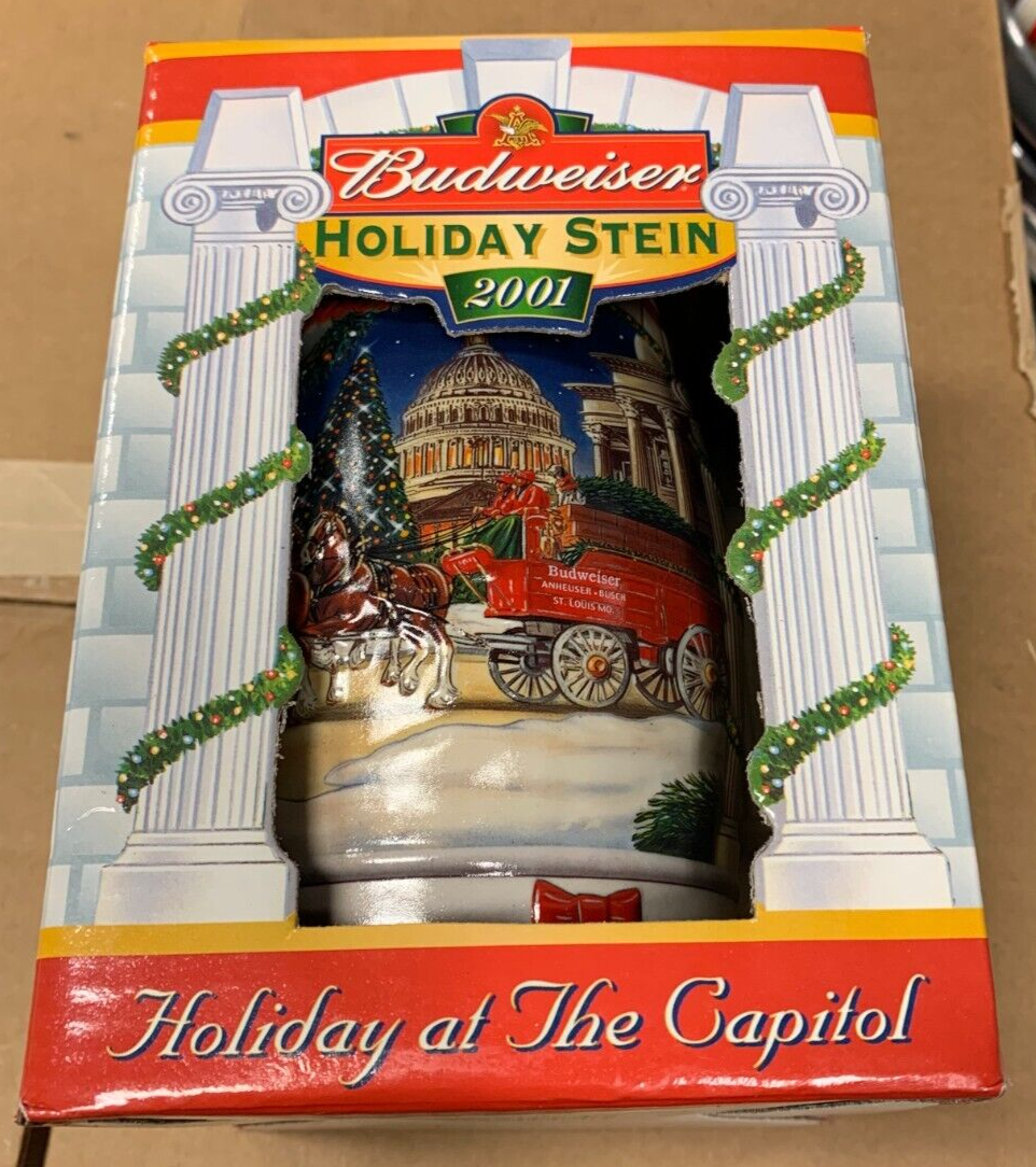 Budweiser 2001 Holiday Stein NIB "Holiday At The Capitol" w/ COA Clydesdales USA