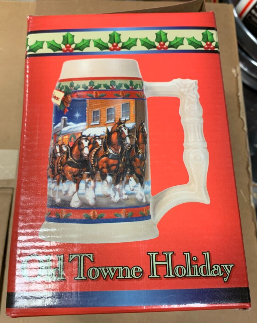 Budweiser 2003 Holiday Stein "Old Towne Holiday" NIB w/ COA Clydesdales KOB