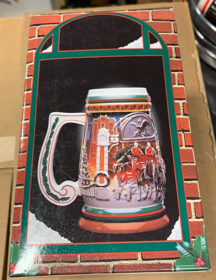 Budweiser 1997 Holiday Stein "Home For The Holidays" NIB w/ COA Clydesdales KOB