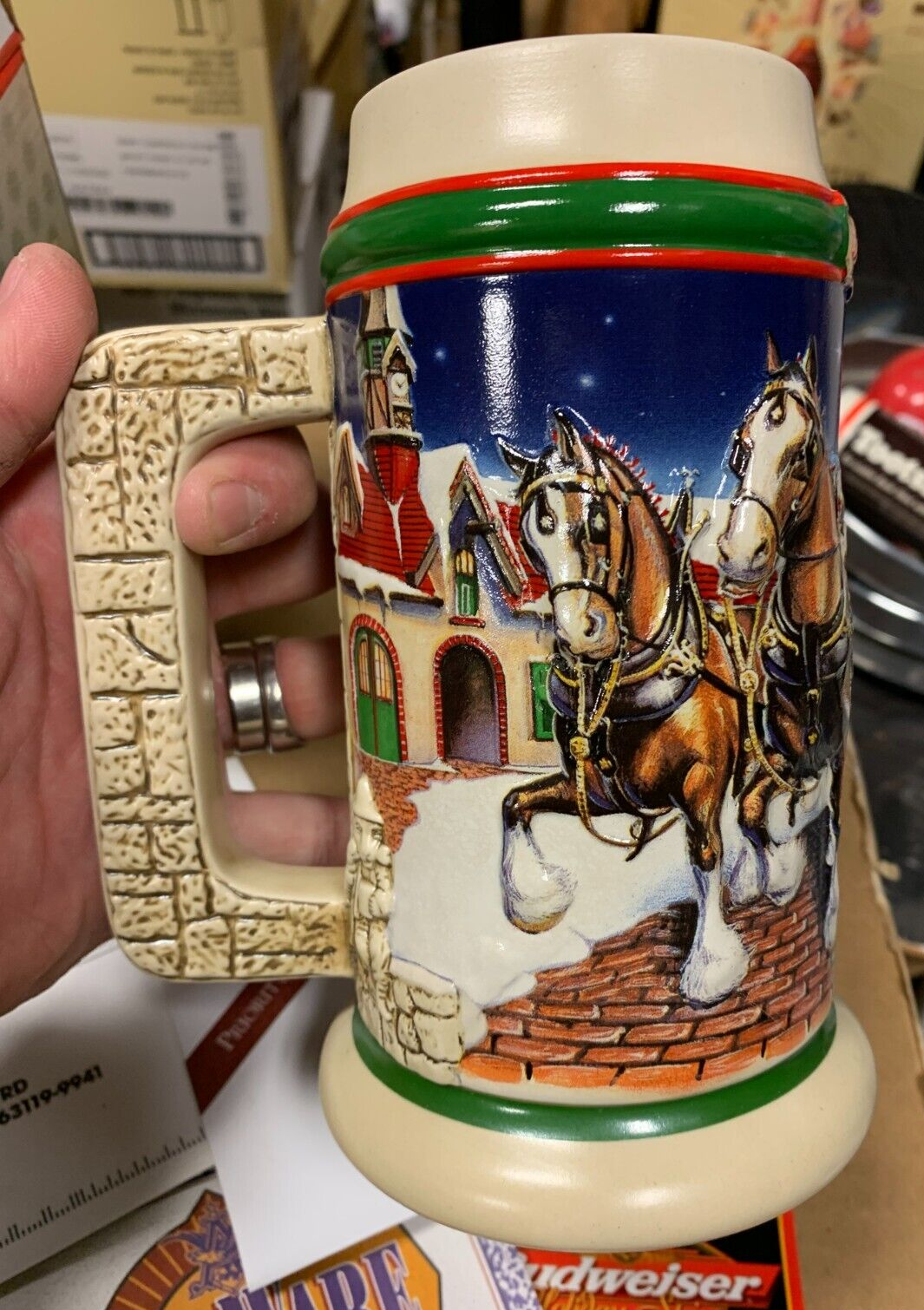 Budweiser 1998 Holiday Stein "Grant's Farm Holiday" NIB w/ COA Clydesdales USA