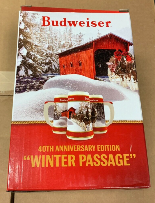 Budweiser 40th Anniversary Holiday Stein "Winter Passage" NIB w COA Clydesdales