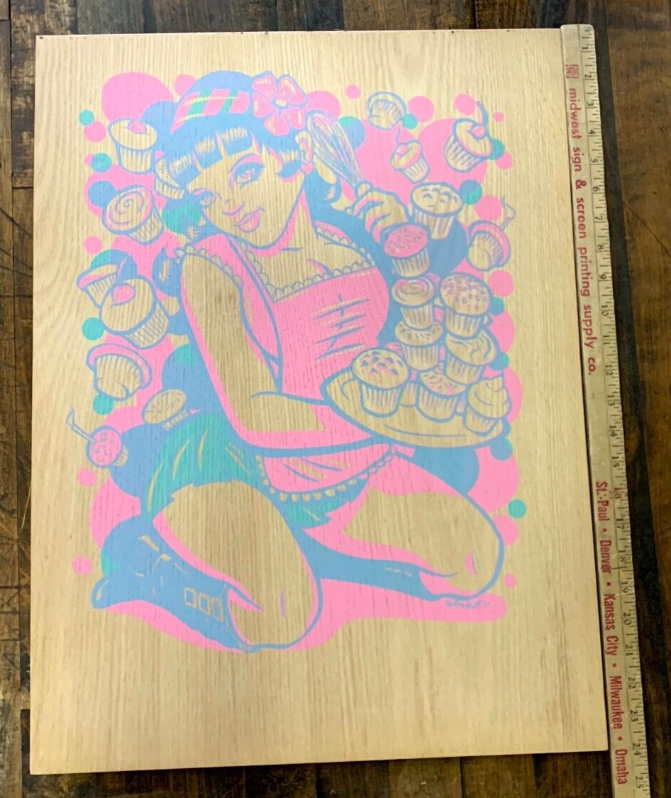 ADAM TURMAN - 2007 - On Wood Pin Up Style Baker Girl Cupcakes Glamdoll Iconic