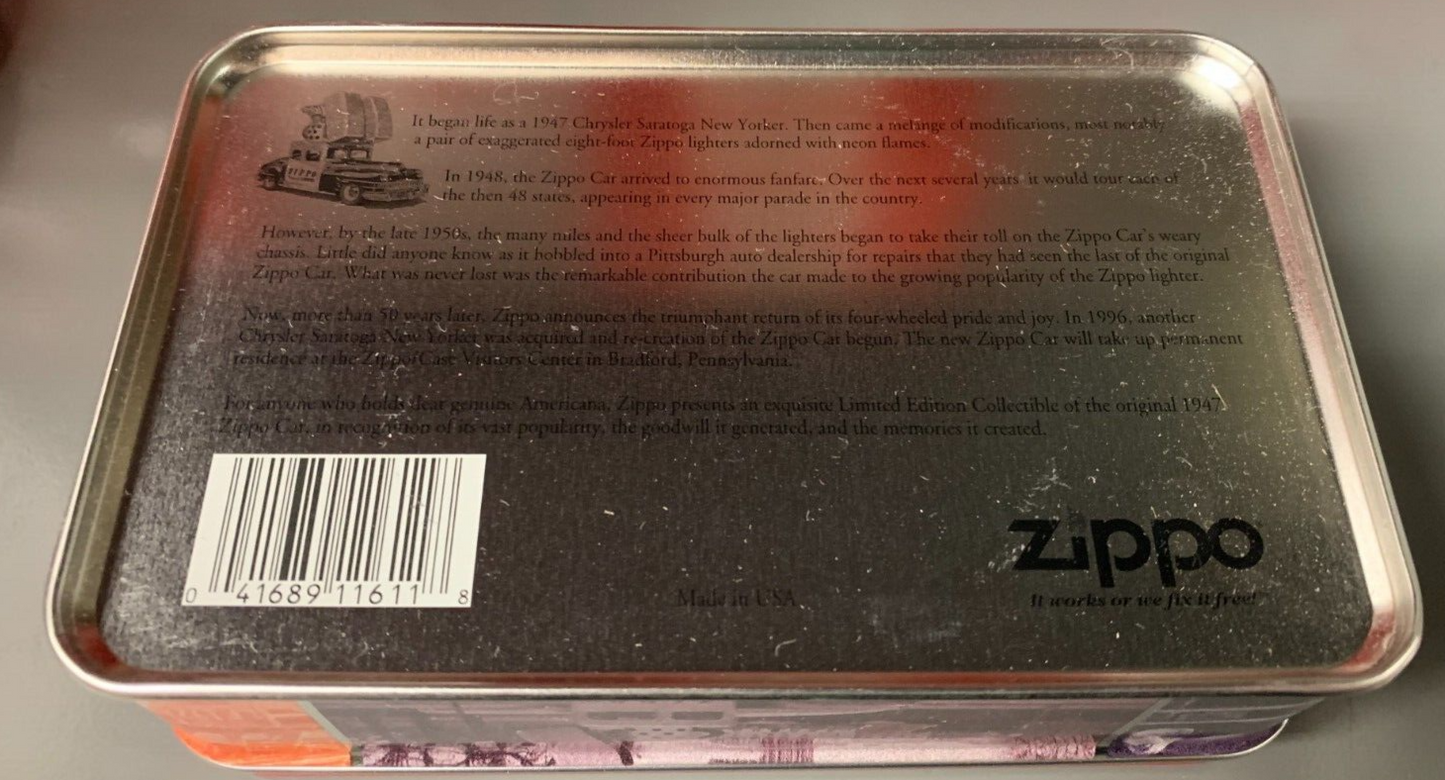 VINTAGE Zippo Boxed Set "Zippo Car" C98 W/ Keychain In Tin NIB Hot Rods 1998
