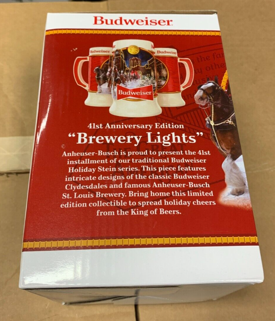 41st Anniversary Edition Budweiser Holiday Stein NIB w/ COA "Brewery Lights"