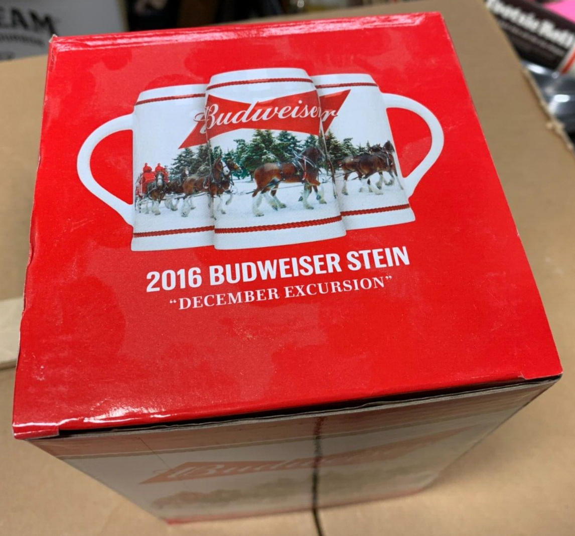 2016 Budweiser Stein "December Excursion" Holidays Xmas NIB w/ COA Clydesdales