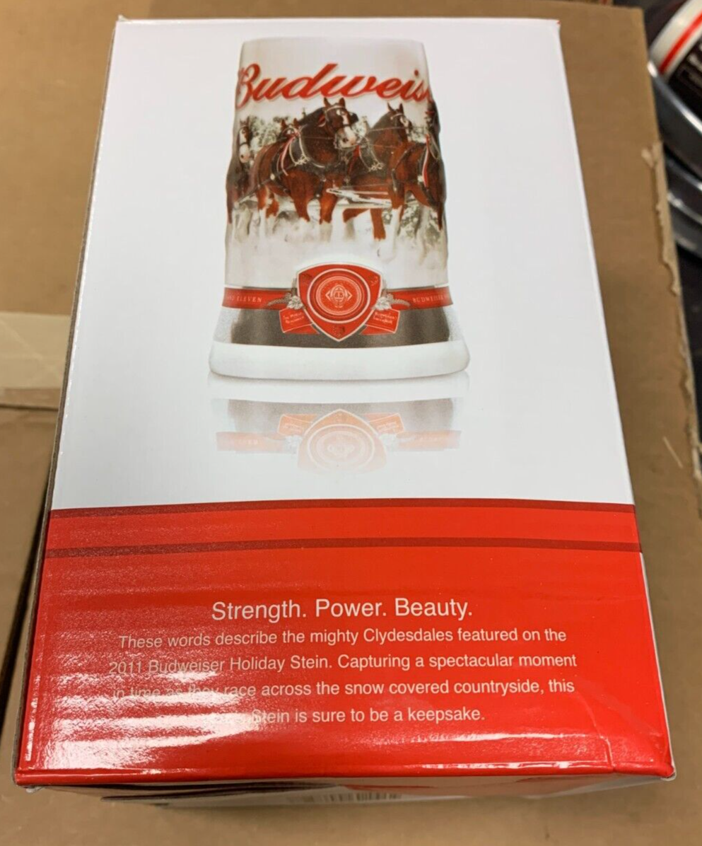 Budweiser 2011 Holiday Stein NIB w/ COA Strength Power Beauty Clydesdales Xmas