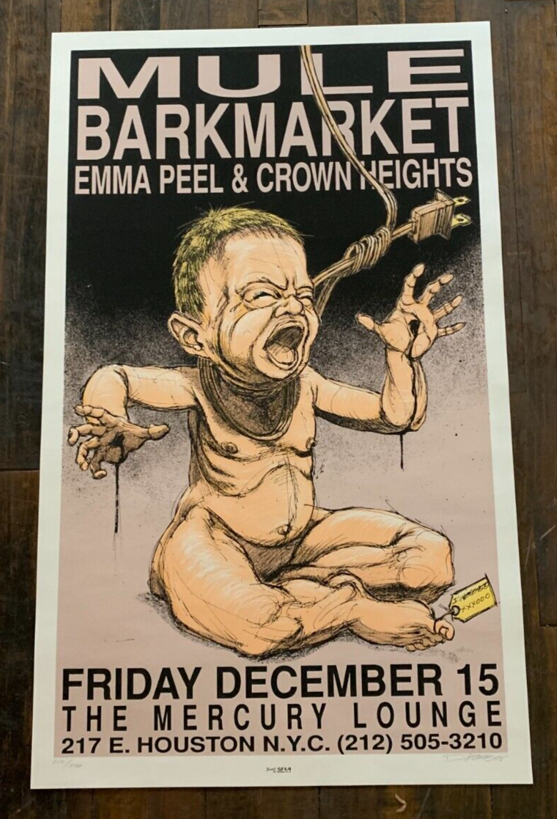 Derek Hess - 1995 - Mule Concert Poster W/ Barkmarket S&N @ The Mercury Lounge