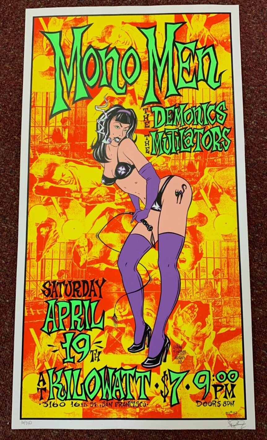 Alan Forbes - 1997 - Mono Men Concert Poster S&N W/ The Demonics @ Kilowatt