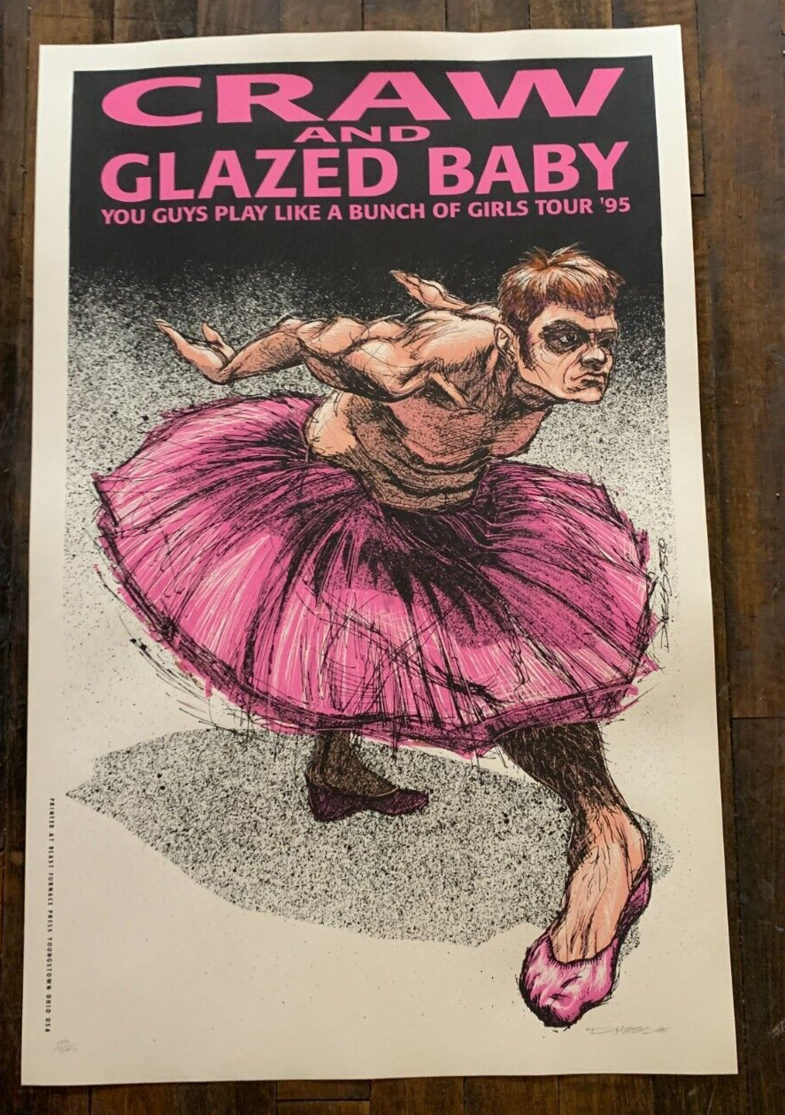 Derek Hess - 1995 - Craw & Glazed Baby Tour Poster S&N Ballerina Grunge Rock