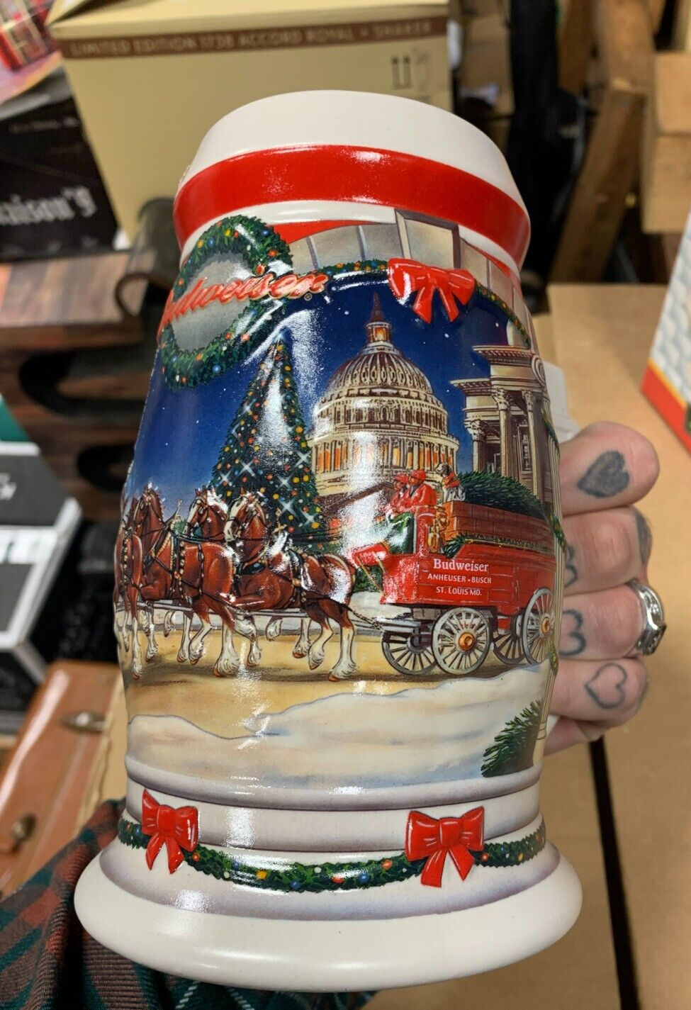 Budweiser 2001 Holiday Stein NIB "Holiday At The Capitol" w/ COA Clydesdales USA