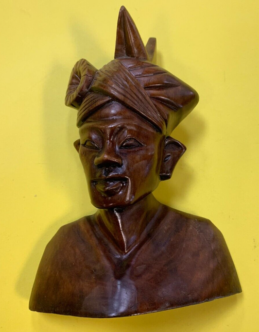VINTAGE Wooden Indian Bust Traditional Asian Antiques Artistry Men Cultural