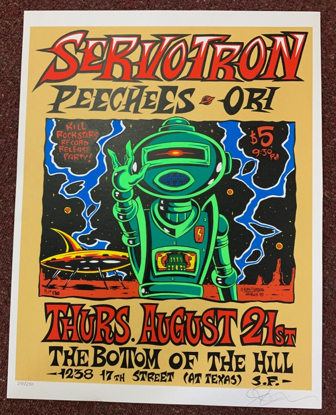 Alan Forbes - 1997 - Servotron Concert Poster S&N W/ Peeches San Francisco